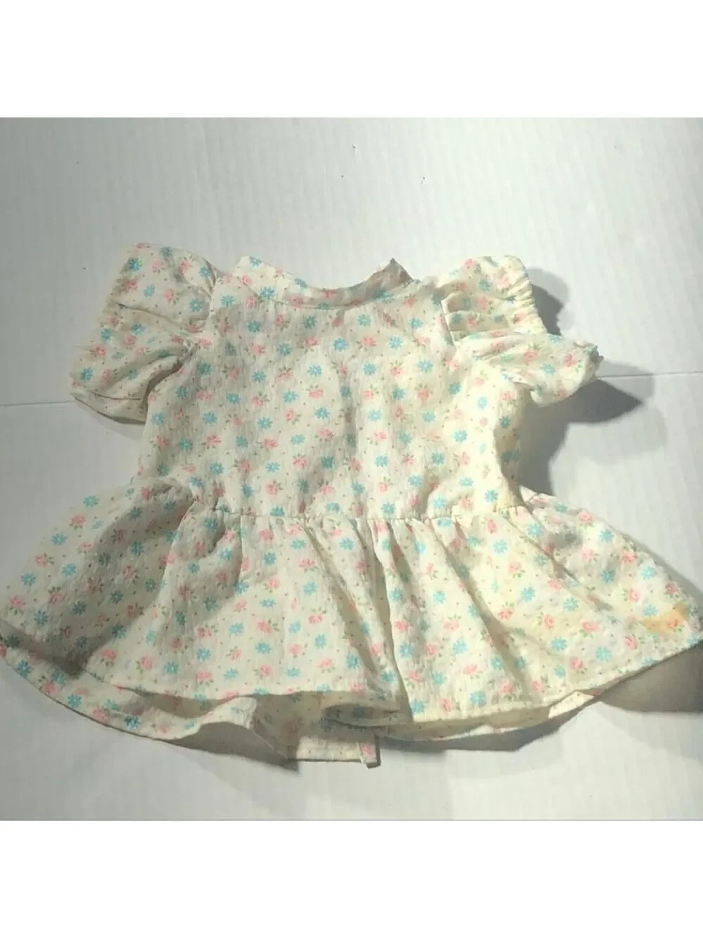 Vintage doll teddy bear outfit pink overalls floral shirt corduroy coat ruffles